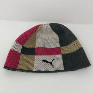 Puma knit hat, size small; pink/white/gray/camel